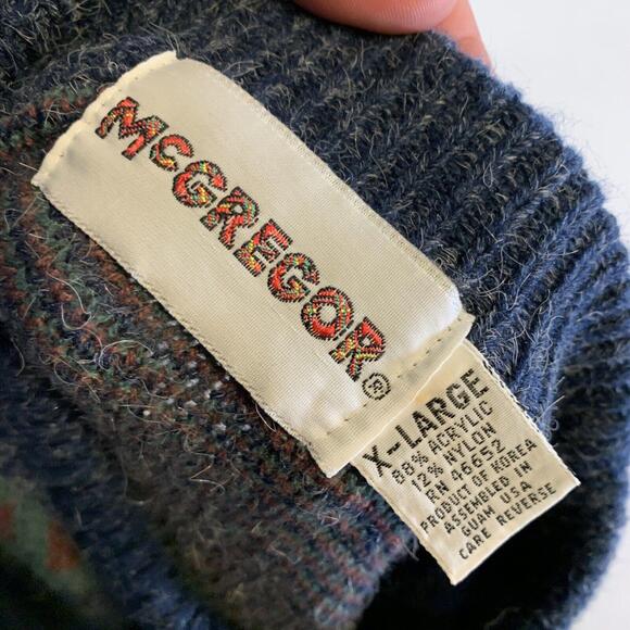 Vintage Mcgregor Sweater Mens‎ XL Knit Blue Acrylic Blend Eclectic Aztec 80s 90s - Picture 4 of 9